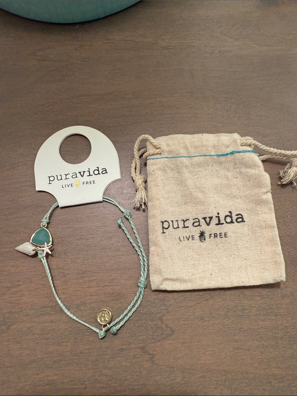Pura Vida Mint Shell Charm Adjustable Bracelet with Gold Accents
